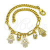 Pulsera de Dije 03.63.2246.08 Oro Laminado, Diseño de Mano de Dios y Paperclip, con Blanca Cristal, Pulido, Tono Dorado (04 MM Thickness, 8 Inches Length)