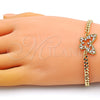 Pulsera Elegante 03.341.0174.08 Oro Laminado, Diseño de Mariposa y Baguette, con Blanca Zirconia Cubica, Pulido, Tono Dorado (04 MM Thickness, 8 Inches Length)