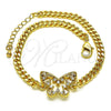 Pulsera Elegante 03.341.0174.08 Oro Laminado, Diseño de Mariposa y Baguette, con Blanca Zirconia Cubica, Pulido, Tono Dorado (04 MM Thickness, 8 Inches Length)