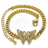 Pulsera Elegante 03.341.0183.08 Oro Laminado, Diseño de Mariposa, con Blanca Micro Pave, Pulido, Tono Dorado (04 MM Thickness, 8 Inches Length)