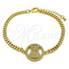 Pulsera Elegante 03.195.0001.08 Oro Laminado, Diseño de Osito, con Blanca and Granate Micro Pave, Pulido, Tono Dorado (04 MM Thickness, 8 Inches Length)