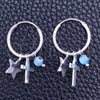 Argolla Pequeña 02.401.0031.15 Plata Rodinada, Diseño de Ojo Griego y Estrella, con Opal Aqua Azul, Pulido, Tono Plateado