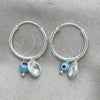 Argolla Pequeña 02.401.0032.15 Plata Rodinada, Diseño de Ojo Griego, con Cristal Blanca y Zirconia Cubica Aqua Azul, Pulido, Tono Plateado