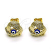 Arete Dormilona 02.213.0423.1 Oro Laminado, Diseño de Ojo Griego, Esmaltado Azul, Tono Dorado