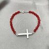 Pulsera Elegante 03.402.0007.07 Plata Rodinada, Diseño de Bola, con Cristal Rojo Naranja, Pulido, Tono Plateado (Grosor 02 MM, 7 Pulgadas de Largo)