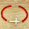 Pulsera Elegante 03.402.0007.07 Plata Rodinada, Diseño de Bola, con Cristal Rojo Naranja, Pulido, Tono Plateado (Grosor 02 MM, 7 Pulgadas de Largo)