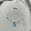 Pulsera Bolo Ajustable 03.402.0014.07 Plata Rodinada, Diseño de Bola y Ojo Griego, con Cristal Topacio Azul, Pulido, Tono Plateado (Grosor 02 MM, 7 Pulgadas de Largo)