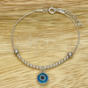 Pulsera Bolo Ajustable 03.402.0014.07 Plata Rodinada, Diseño de Bola y Ojo Griego, con Cristal Topacio Azul, Pulido, Tono Plateado (Grosor 02 MM, 7 Pulgadas de Largo)