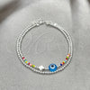 Pulsera Bolo Ajustable 03.402.0024.07 Plata Rodinada, Diseño de Bola y Ojo Griego, con Cristal Topacio Azul y Rojo Naranja, Pulido, Tono Plateado (Grosor 02 MM, 7 Pulgadas de Largo)