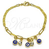 Pulsera de Dije 03.63.2247.08 Oro Laminado, Diseño de Ojo Griego y Paperclip, con Blanca Cristal, Resinado Azul, Tono Dorado (03 MM Thickness, 8 Inches Length)