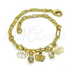Pulsera de Dije 03.63.2256.08 Oro Laminado, Diseño de Corona y Paperclip, con Blanca Cristal, Pulido, Tono Dorado (03 MM Thickness, 8 Inches Length)