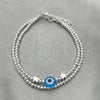 Pulsera Elegante 03.401.0014.07 Plata Rodinada, Diseño de Bola y Ojo Griego, con Cristal Topacio Azul, Pulido, Tono Plateado (Grosor 02 MM, 7 Pulgadas de Largo)