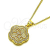 Collares con Dije 04.156.0467.18 Oro Laminado, Diseño de Estrella y Flor, con Blanca Micro Pave, Pulido, Tono Dorado (02 MM Thickness, 18 Inches Length)