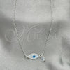 Gargantilla Elegante 04.401.0014.18 Plata Rodinada, Diseño de Ojo Griego y Rolo, con Madre Perla Marfil y Zirconia Cubica Blanca, Pulido, Tono Plateado (Grosor 02 MM, 18 Pulgadas de Largo)