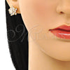 Arete Dormilona 02.283.0047 Oro Laminado, Diseño de Flor y Baguette, con Blanca Zirconia Cubica, Pulido, Tono Dorado