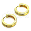 Argolla Huggie 02.195.0104.20 Oro Laminado, con Blanca Micro Pave, Pulido, Tono Dorado