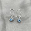 Arete Largo 02.401.0061 Plata Rodinada, Diseño de Ojo Griego y Estrella, con Cristal Turquoise, Pulido, Tono Plateado