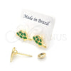 Arete Dormilona 02.02.0505 Oro Laminado, Diseño de Tortuga, Esmaltado Verde, Tono Dorado