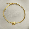 Pulsera Básica 03.02.0096.07 Oro Laminado, Diseño de Elefante y Herringbone, Pulido, Tono Dorado (02 MM Thickness, 7 Inches Length)