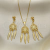 Juego de Arete y Dije de Adulto 10.02.0008 Oro Laminado, Diseño de Flor, Pulido, Tono Dorado