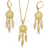 Juego de Arete y Dije de Adulto 10.02.0009 Oro Laminado, Diseño de Flor, Pulido, Tono Dorado