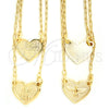 Collares con Dije 04.02.0015 Oro Laminado, Diseño de Corazón y Espíritu Santo, Pulido, Tono Dorado (01 MM Thickness, 16 Inches Length)