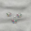 Juego de Arete y Dije de Adulto 10.399.0008 Plata Rodinada, Diseño de Mariposa, con Madre Perla Multicolor, Pulido, Tono Plateado