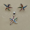 Juego de Arete y Dije de Adulto 10.399.0012 Plata Rodinada, Diseño de Estrella, con Madre Perla Multicolor, Pulido, Tono Plateado