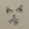 Juego de Arete y Dije de Adulto 10.406.0001 Plata Rodinada, Diseño de Delfín, con Cristal Blanca, Pulido, Tono Plateado