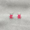 Arete Dormilona 02.406.0004.01 Plata Rodinada, Diseño de Osito, Esmaltado Rosado, Tono Plateado