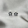 Arete Dormilona 02.406.0005.01 Plata Rodinada, Diseño de Flor, Esmaltado Negro, Tono Plateado