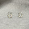 Arete Dormilona 02.406.0005.03 Plata Rodinada, Diseño de Flor, Esmaltado Blanco, Tono Plateado