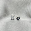 Arete Dormilona 02.406.0015.01 Plata Rodinada, Diseño de Flor, con Cristal Negro, Pulido, Tono Plateado
