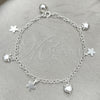 Pulsera de Dije 03.409.0021.07 Plata Rodinada, Diseño de Gato, Pulido, Tono Plateado (7 Pulgadas de Largo)
