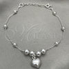 Pulsera de Dije 03.407.0005.07 Plata Rodinada, Diseño de Corazón, Pulido, Tono Plateado (7 Pulgadas de Largo)
