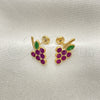 Arete Dormilona 02.02.0525 Oro Laminado, Diseño de Uva, Esmaltado Violeta, Tono Dorado