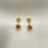 Arete Dormilona 02.02.0528 Oro Laminado, Diseño de Corazón, con Rosado Zirconia Cubica, Pulido, Tono Dorado