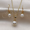 Juego de Arete y Dije de Adulto 10.195.0065 Oro Laminado, Diseño de Bola, con Marfil Perla and Blanca Micro Pave, Pulido, Tono Dorado