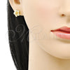 Arete Dormilona 02.412.0003 Oro Laminado, Diseño de Flor, Pulido, Tono Dorado
