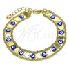 Pulsera Elegante 03.213.0220.07 Oro Laminado, Diseño de Corazón y Ojo Griego, Esmaltado Azul, Tono Dorado (10 MM Thickness, 7 Inches Length)
