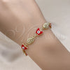 Pulsera Elegante 03.213.0223.1.07 Oro Laminado, Diseño de Virgen Maria y Mariposa, Esmaltado Rojo, Tono Dorado (08 MM Thickness, 7 Inches Length)