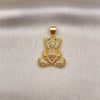Dije Elegante 05.342.0167 Oro Laminado, Diseño de Osito y Corazón, con Blanca and Negro Micro Pave, Pulido, Tono Dorado