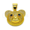 Dije Elegante 05.342.0172 Oro Laminado, Diseño de Osito, con Blanca Micro Pave and Negro Zirconia Cubica, Pulido, Tono Dorado