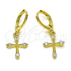 Arete Colgante 02.213.0543 Oro Laminado, Diseño de Cruz, con Blanca Zirconia Cubica, Pulido, Tono Dorado