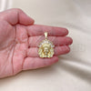 Dije Religioso 05.411.0016 Oro Laminado, Diseño de Jesus, con Blanca Zirconia Cubica, Pulido, Tono Dorado
