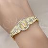 Pulsera Solida 03.411.0005.08 Oro Laminado, Diseño de San Judas y Cruz, con Blanca Zirconia Cubica, Pulido, Tres Tonos (08 MM Thickness, 8 Inches Length)
