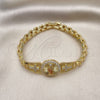 Pulsera Solida 03.411.0005.08 Oro Laminado, Diseño de San Judas y Cruz, con Blanca Zirconia Cubica, Pulido, Tres Tonos (08 MM Thickness, 8 Inches Length)