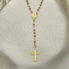 Rosario Fino 09.02.0058.18 Oro Laminado, Diseño de Cruz y Virgen Maria, Pulido, Tres Tonos