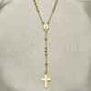 Rosario Fino 09.02.0061.18 Oro Laminado, Diseño de Cruz y Virgen Maria, Pulido, Tono Dorado