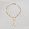 Rosario de Pulsera 09.02.0067 Oro Laminado, Diseño de Cruz y Virgen Maria, Pulido, Tono Dorado